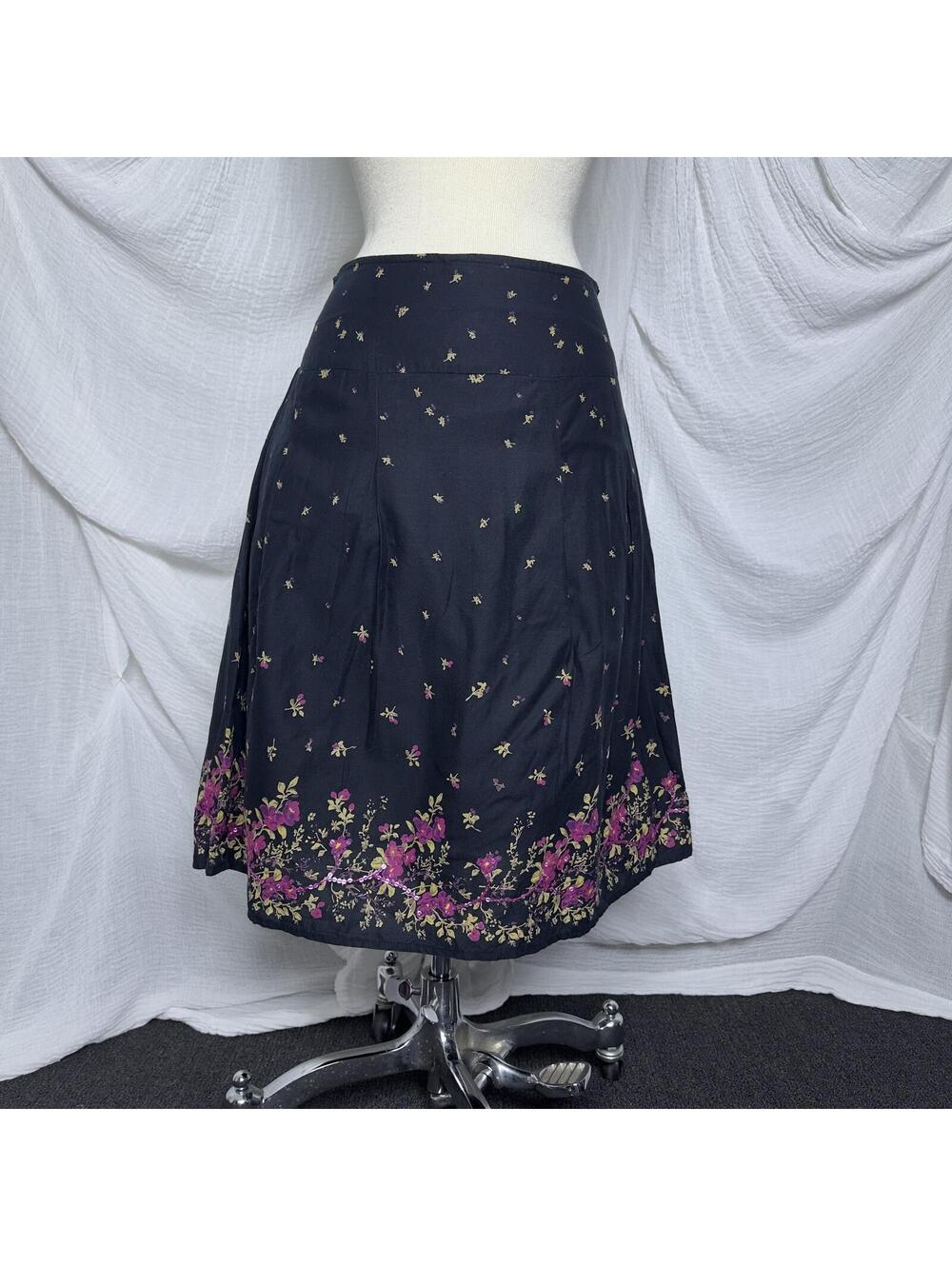Mix Nouveau Black Floral Midi Skirt Size L